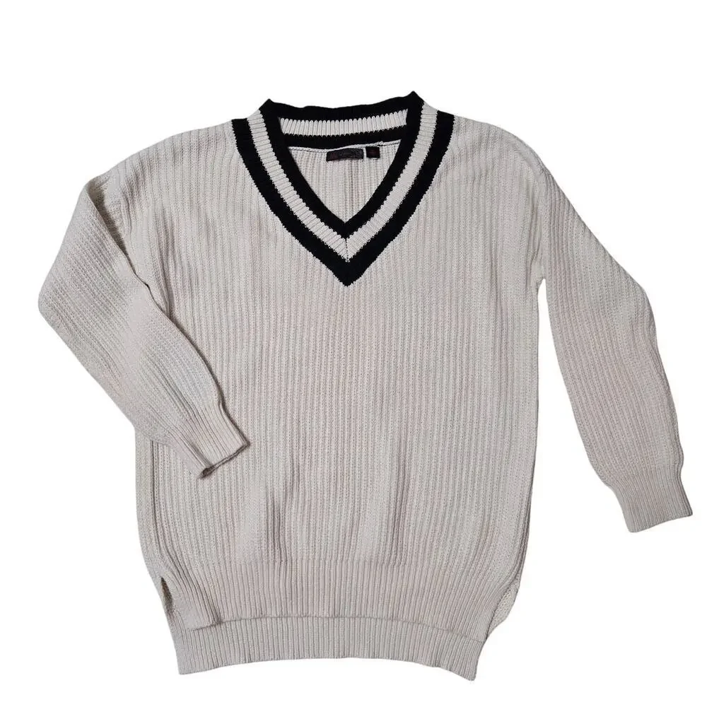 JW Style Cable knit Preppy ladies oversized sweater white&black Size Med Coastal - Picture 1 of 11